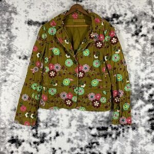 Johnny Was Flower‎ Embroidered Jacket Womens Size S/M Brown Three Button